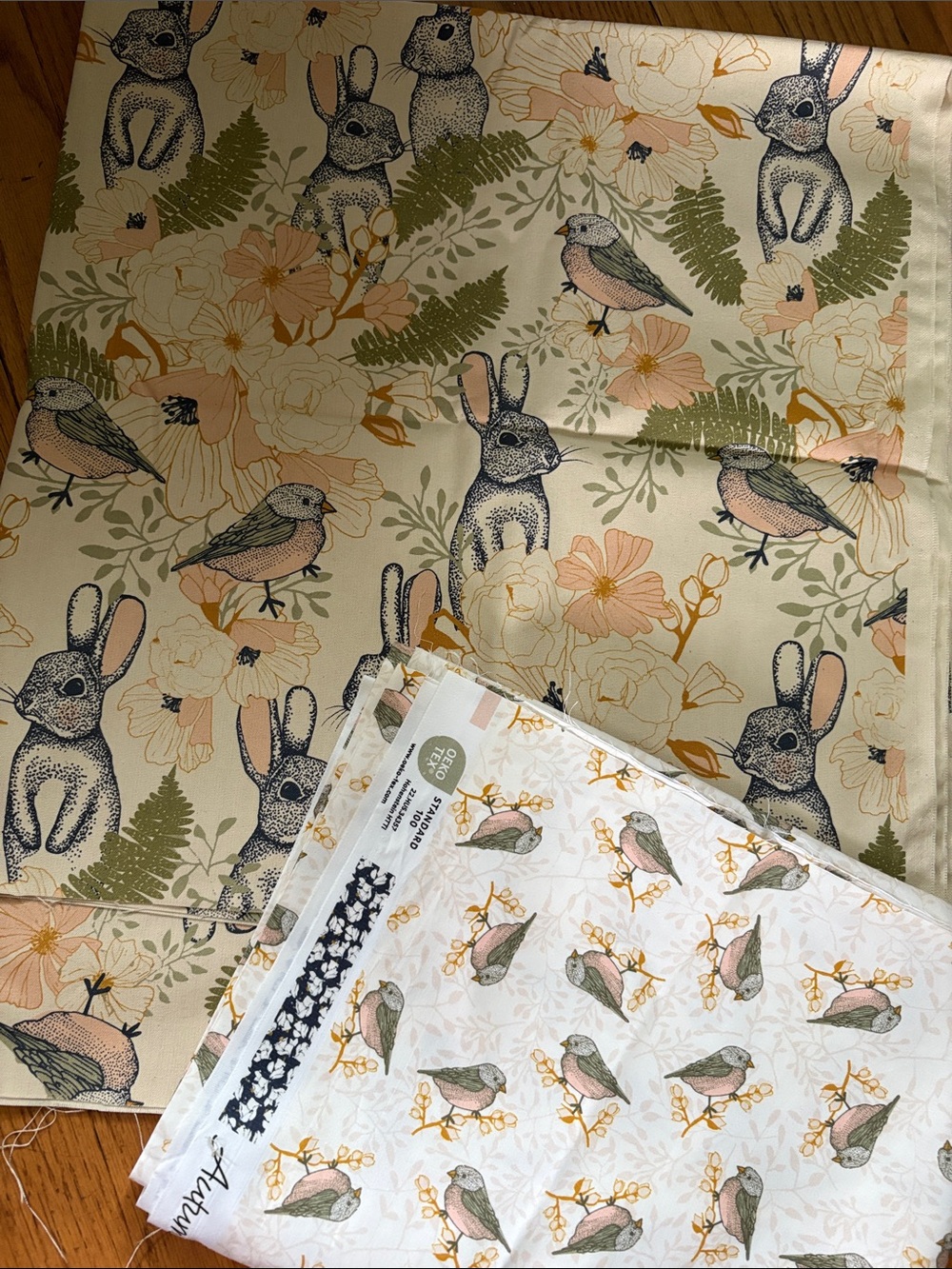 Bunny and bird  print canvas and cotton
